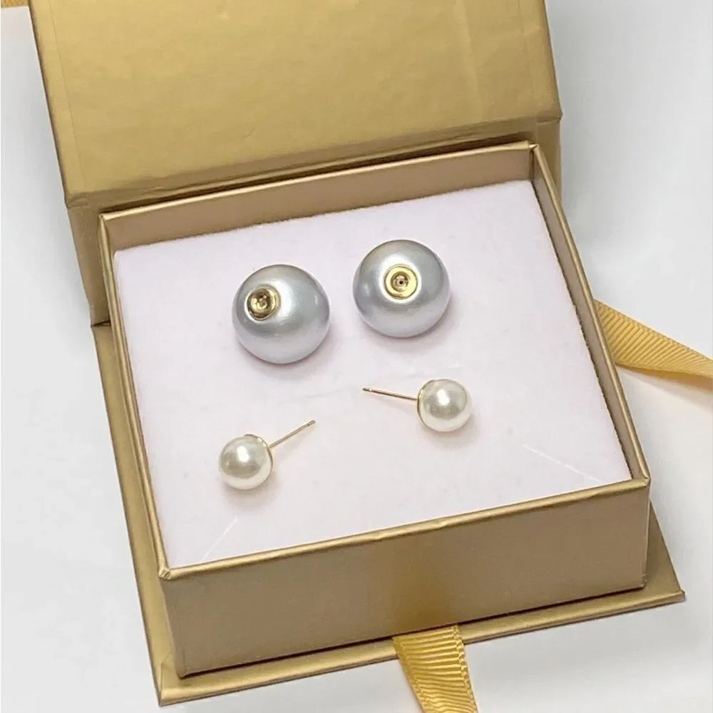 Theia Gray Pearl on White Pearl stud earrings